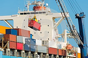 Cargo ship being loaded at the port of Iquique