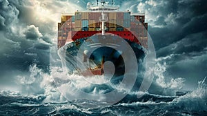 Cargo Ship Braving Stormy Seas