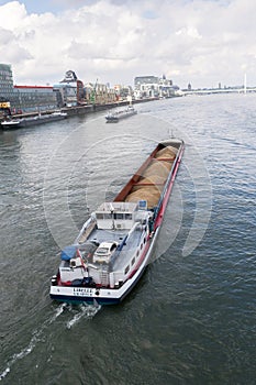 Cargo Ship Bulk Load River Rhine Cologne Germany Transportation Industrial Goods Water