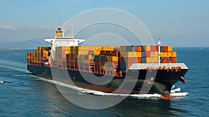 Cargo Ship Carrying Containers at Sea