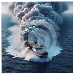 The cargo ship caught fire in the middle of the sea, an illustration of a disaster in a ship's voyage 4