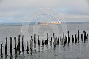 Cargo ship in the Columbia River off Astoria, Oregon