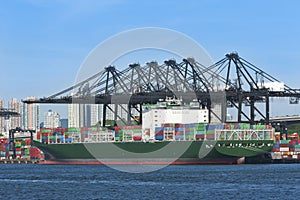 Cargo ship in container port