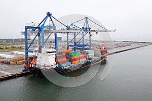 Cargo ship with containers in Copenhagen seaport