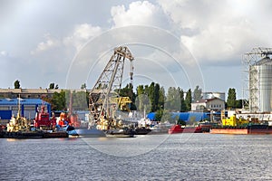 Cargo ship and crane. Container terminal. for delivery and transportation. Industrial Container Shipping Commercial Port - Image