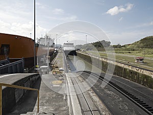 A Cargo ship and a Cruise ship at Miraflores Locks, Panama Canal