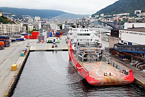Cargo ship are in dock in coastal city