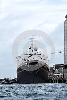 Cargo ship docked in port