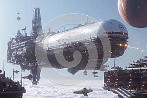 Cargo Ship Docking at Spaceport