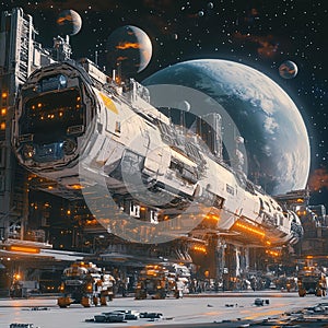 Cargo Ship Docking at Spaceport