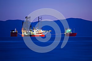 Cargo ship at dusk