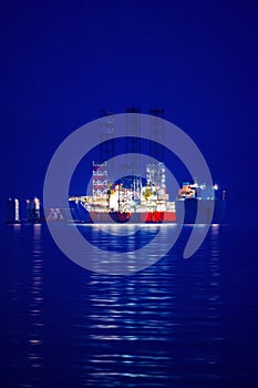 Cargo ship at dusk