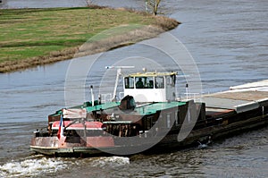 Cargo ship on the Elbe in Dessau RoÃŸlau