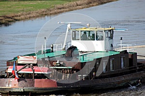 Cargo ship on the Elbe in Dessau RoÃŸlau