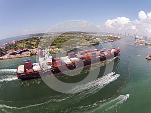 Cargo ship entering port of Miami