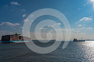 Cargo ship in entrance to the Port of New York