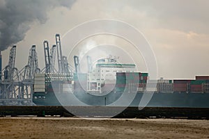 Cargo ship exhaust smoke