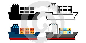 Cargo ship export import trade vector illustration icon black and white color