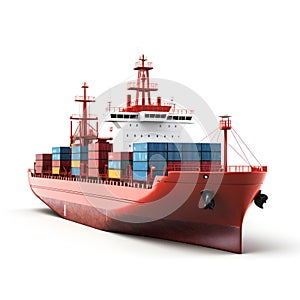 Cargo ship full of containers isolated on white background