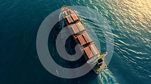 cargo ship full of standard shipping containers at the sea during shipping at day time