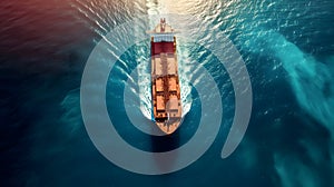 cargo ship full of standard shipping containers at the sea during shipping at day time