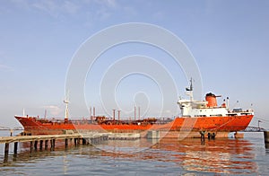 Cargo ship in a harbor