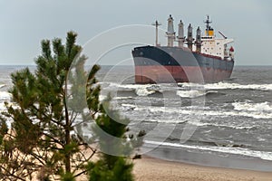 A cargo ship has been thrown out on the Baltic Sea coast by storm