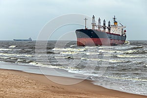 A cargo ship has been thrown out on the Baltic Sea coast by storm