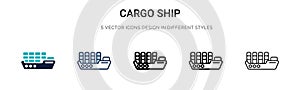 Cargo ship icon in filled, thin line, outline and stroke style. Vector illustration of two colored and black cargo ship vector