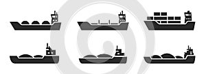 Cargo ship icon set. sea and river cargo vessels. water transportation symbols. isolated vector images