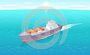 Cargo Ship Leaves Trace in Sea Marine Vessel Icon