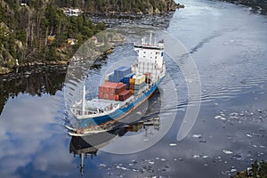 Cargo ship leaving the ringdalsfjord