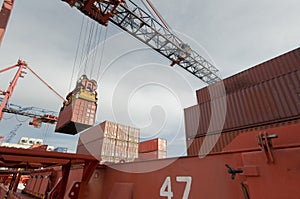 Cargo ship loading containers in Rotterdam. photo