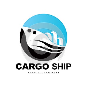 Cargo Ship Logo, Fast Cargo Ship Vector, Sailboat, Design For Ship Manufacturing Company, Waterway Sailing, Marine Vehicles,