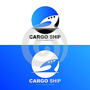 Cargo Ship Logo, Fast Cargo Ship Vector, Sailboat, Design For Ship Manufacturing Company, Waterway Sailing, Marine Vehicles,