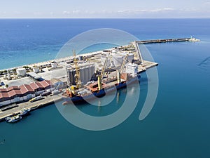 Cargo ship moored at the pier of the port of Vibo Marina, Calabria, Italy. BBC Chartering