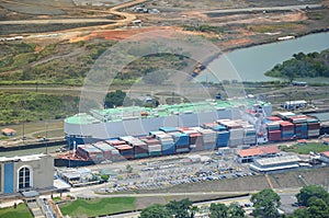 Cargo Ship Navigating Through Miraflores Locks, Panama Canal