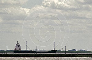 Cargo ship near BrunsbÃ¼ttel on river Elbe