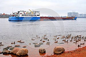 Cargo ship on Neva River.
