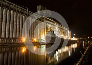 Cargo ship at night