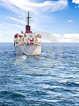 Cargo ship at open sea