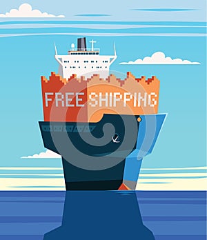 Cargo ship on open sea , free shipping