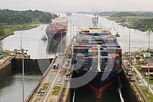 Cargo Ship in Panama Canal