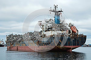 Cargo ship passing electronic scrap
