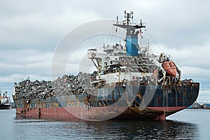 Cargo ship passing electronic scrap photo