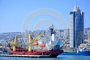 Cargo ship in a port