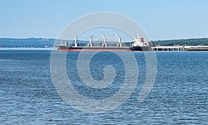 Cargo ship at port in Searsport, Maine