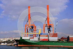 Cargo ship in port photo