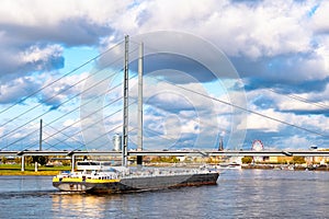 Cargo ship on the Rhine in Duesseldorf, Germany