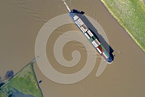 Cargo ship River Lek aerial view